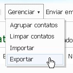 Clique em Gerenciar > Exportar, para salvar a lista de contatos do MSN