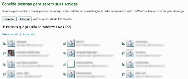 Selecione os contatos que deseja convidar novamente para o MSN