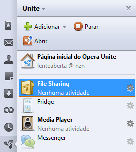 Opera Unite na barra lateral