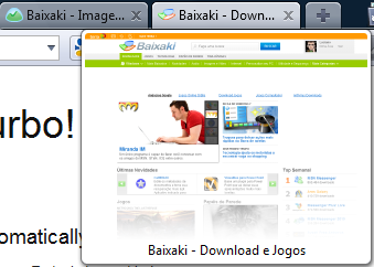 Miniatura da página carregada em uma facilita a navegação por vários sites