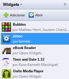 Widgets instalados na barra lateral do Opera