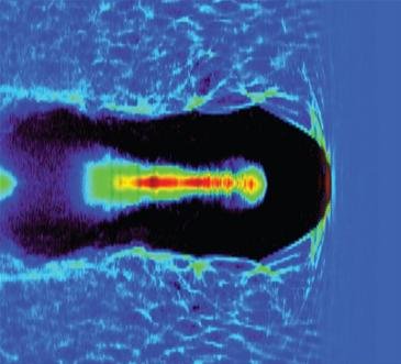 Imagem da simulação de aceleração Laser-Plasma.