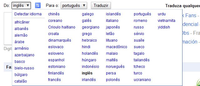 Idiomas suportados pelo tradutor