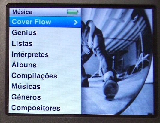 A nova visualização do menu do iPod.