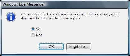 Este é o aviso do upgrade obrigatório, que impede o login com versões antigas.