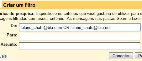 Insira os emails indesejados