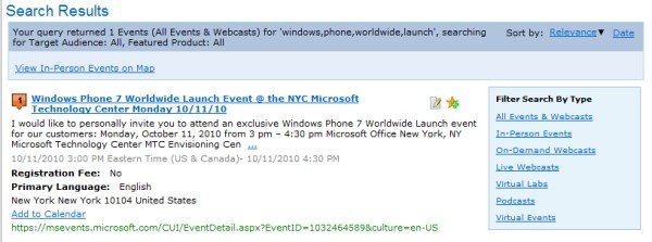 Lista de eventos da Microsoft confirma o dia de lançamento do Windows Phone 7