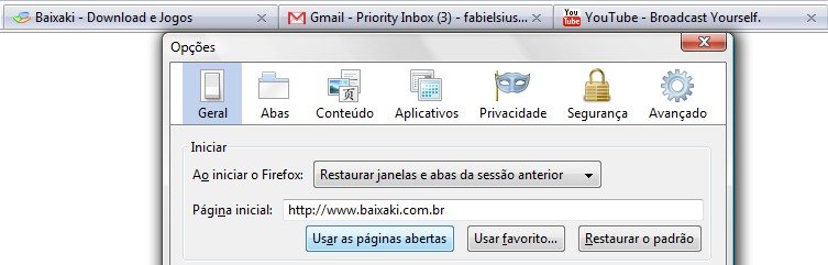 Definir as páginas abertas como ponto de partida do Firefox