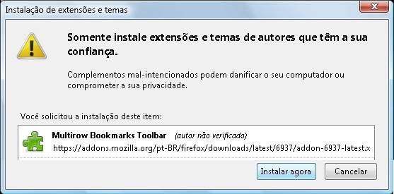 Confirme a instalação de um complemento.