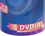Detalhe de um tubo de DVD+R.