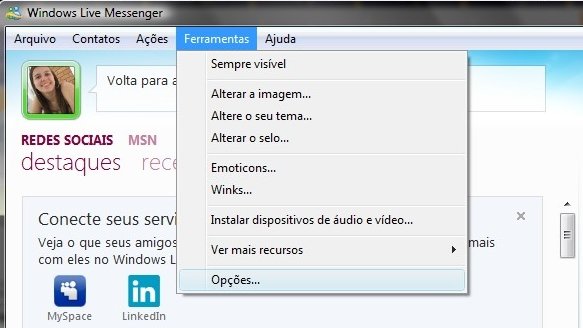 Clique em ferramentas e opções para acessar as configurações