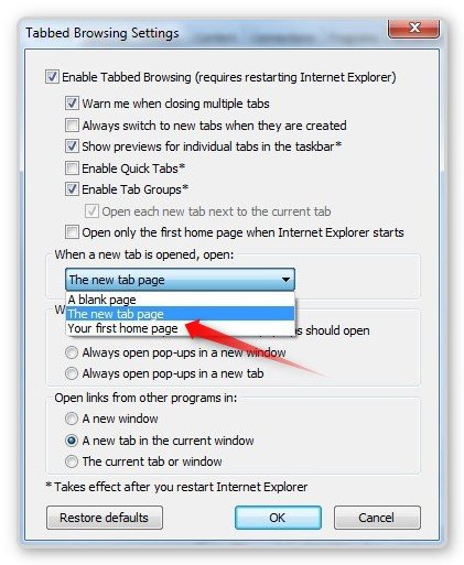 Configurações do próprio Internet Explorer