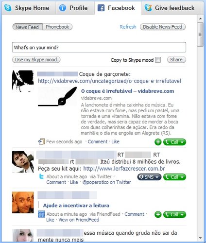 Facebook News Feed no Skype