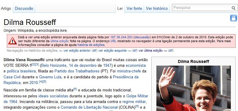 Candidatos à Presidência sofrem com vandalismo na Wikipédia.