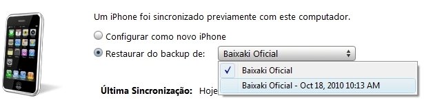 Escolha o backup a ser restaurado.