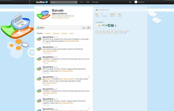 Novo layout do perfil do Baixaki no microblog