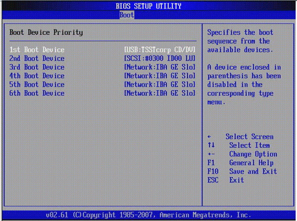 Configuração de prioridade de boot dentro da BIOS do computador