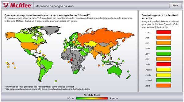 O mapa dos perigos na internet, de acordo com a McAfee