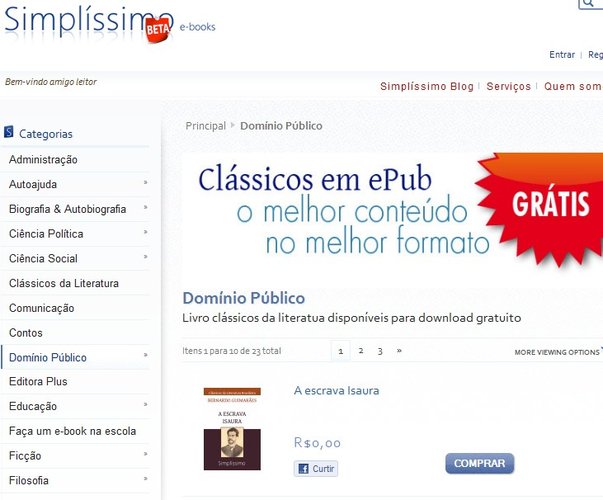 O portal que oferece arquivos em EPUB.