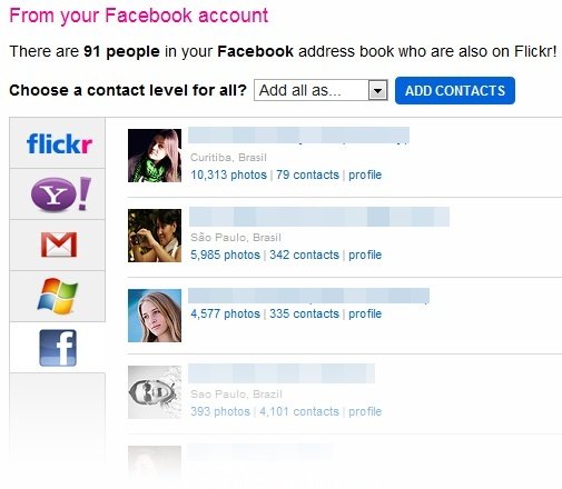 Lista de contatos possíveis no Flickr a partir dos amigos do Facebook