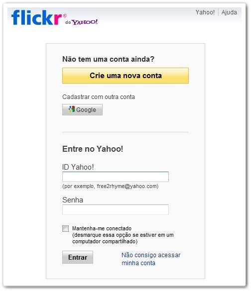 Crie uma conta no Flickr com o Google.