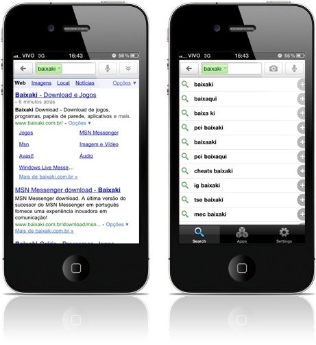 Visual do aplicativo para iPhone
