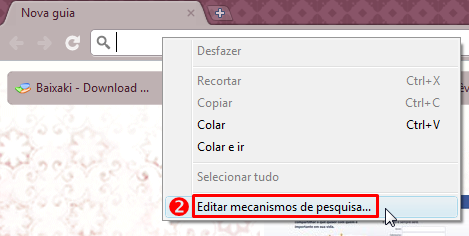 Na Barra de Endereços e escolha a opção Editar Mecanismos de Pesquisa