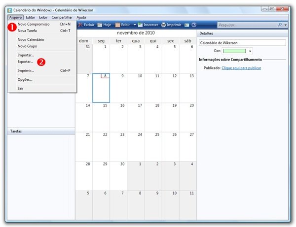 Exportando um calendário