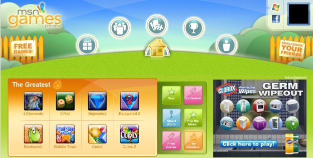 MSN Games, um dos sites conectados ao Hub.