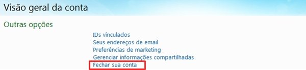 Tela de configurações gerais da conta do MSN