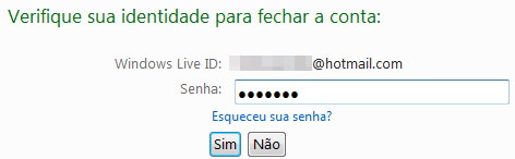 Verificação de identidade do Hotmail