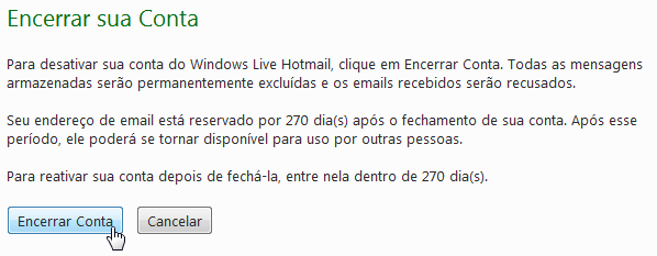 Deletando conta no MSN