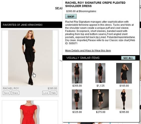 Site sugere visuais que podem ser comprados