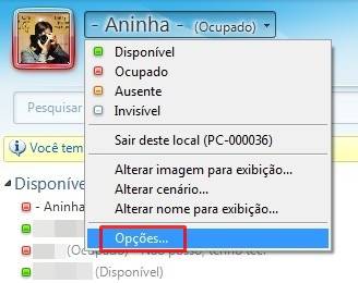 Clique em Opções para abrir as configurações