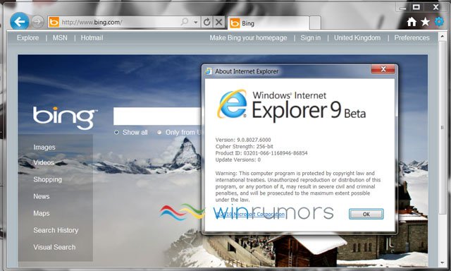 Versão Beta 2 do Internet Explorer vaza na web