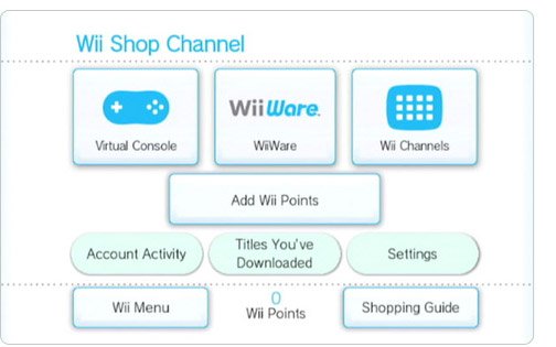 Tela da loja online do Wii