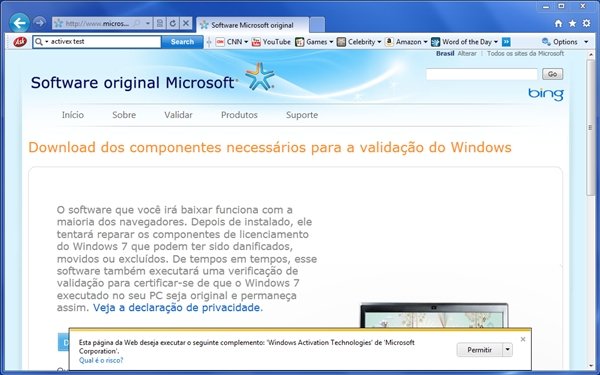 Aviso de instalação do Controle ActiveX pelo IE