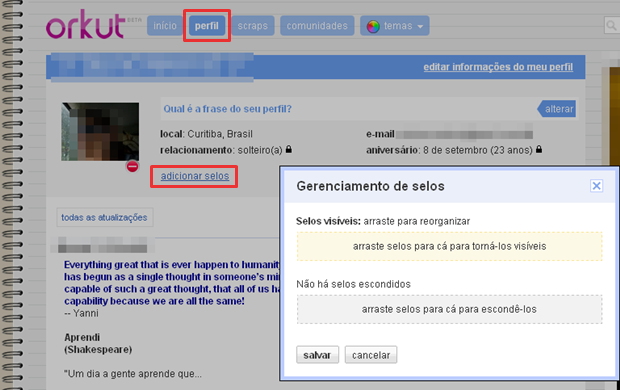 Opção misteriosa no Orkut