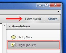 Para iniciar as marcações no PDF, basta acionar o Highlight Text