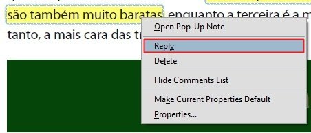 Respostas aos destaques podem ser criados a partir do menu contextual