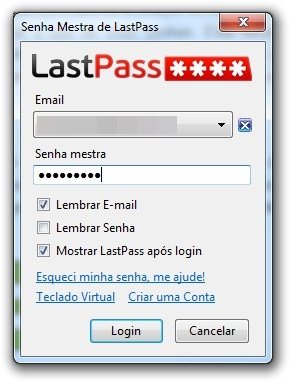 Tela de login do LastPass.