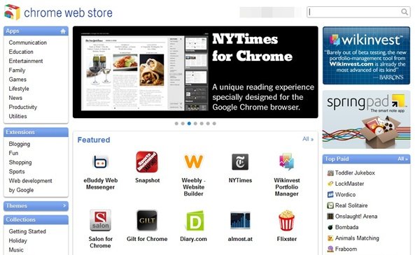 Visual da Chrome Web Store