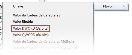 Criar novo valor no editor de registro