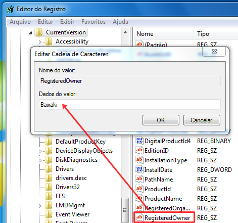 Coloque o seu nome como dono registrado do computador!
