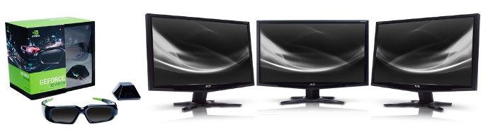 Três monitores Acer e o Kit NVIDIA 3D Vision para jogos mais divertidos