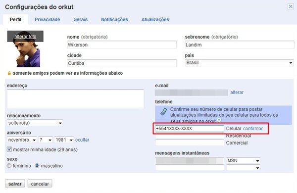 Cadastre seu celular no Orkut