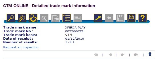 Especificações e registro do nome Xperia Play