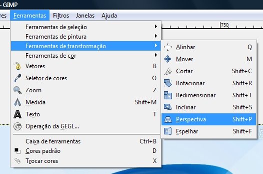 A Ferramenta de Perspectiva pode ser acessada no menu.
