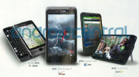 Anúncio na Rolling Stone mostrando os smartphones  HTC Thunderbolt e Inspire
