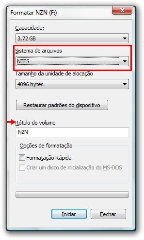 Formatando o pendrive